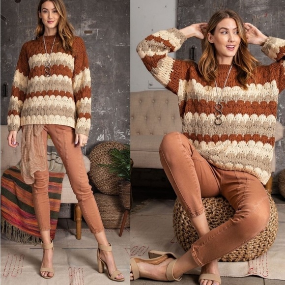 Easel chunk knit scalloped sweater boutique brand - Picture 2 of 4